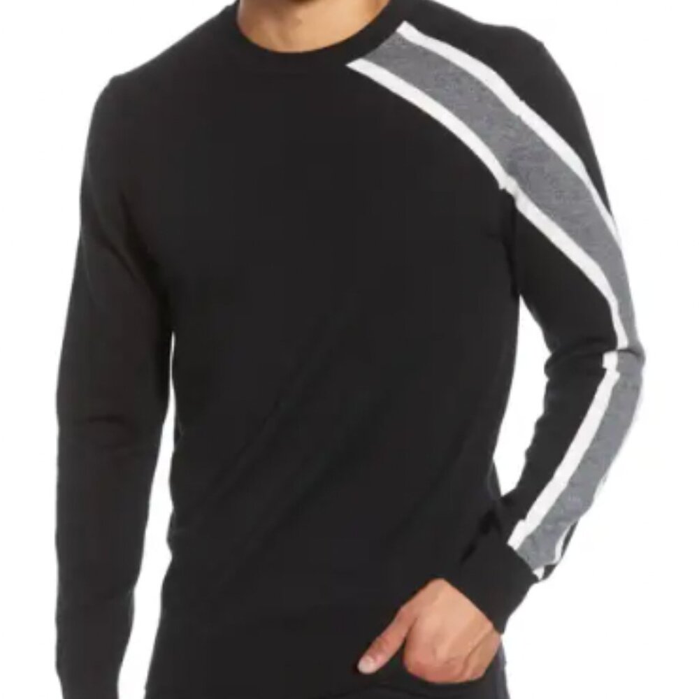 NWOT Karl Lagerfeld Paris Rugby Shoulder Stripe Crewneck Sweater